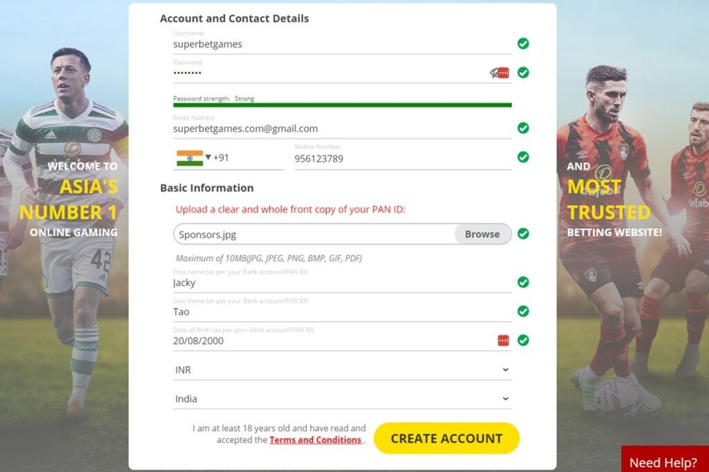 Dafabet registration page