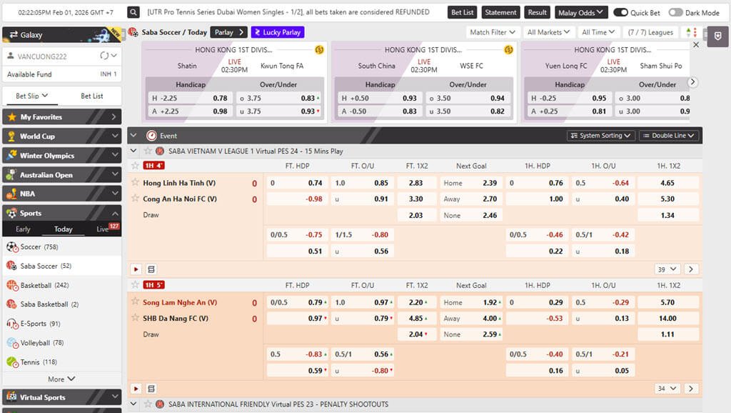 OW Sports odds powered by SABA at Dafabet